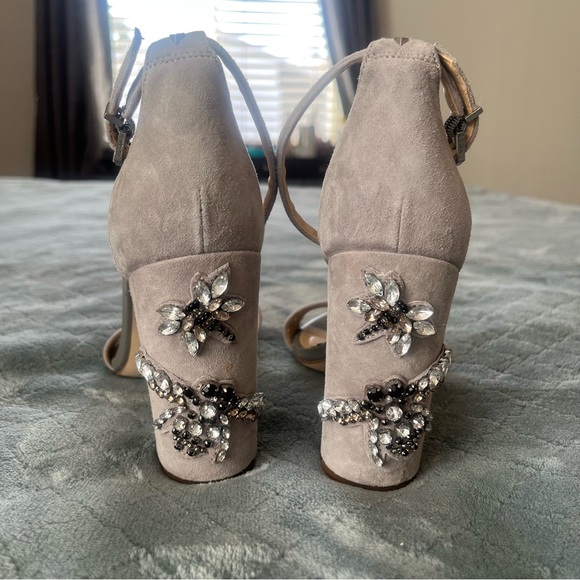 Sam Edelman Shoes - Sam Edelman Gray Chunky Heels with Rhinestone Embellishments 7.5